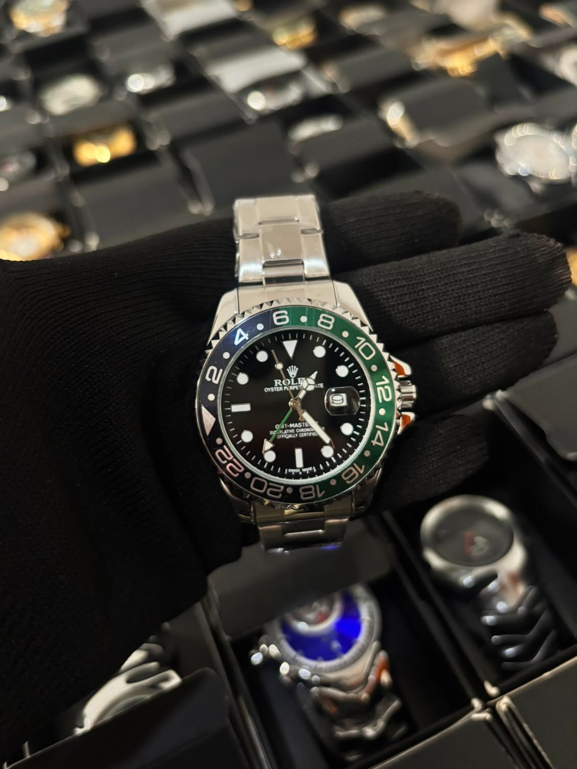 Rx gm2 plateado bisel negro verde fondo negro