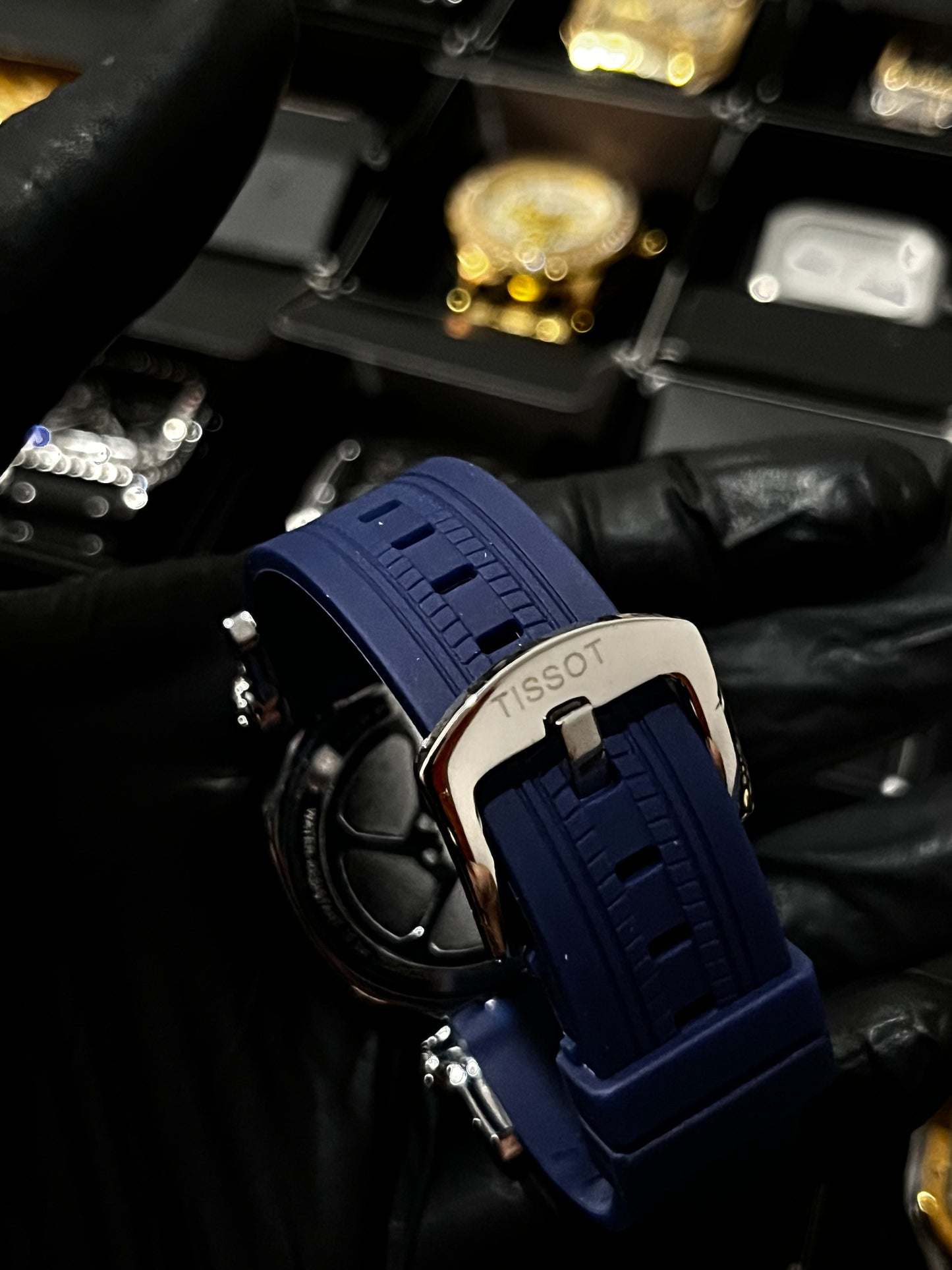 TSST DAMA GOMA AZUL TABLERO PLATEADO BISEL PLATEADO