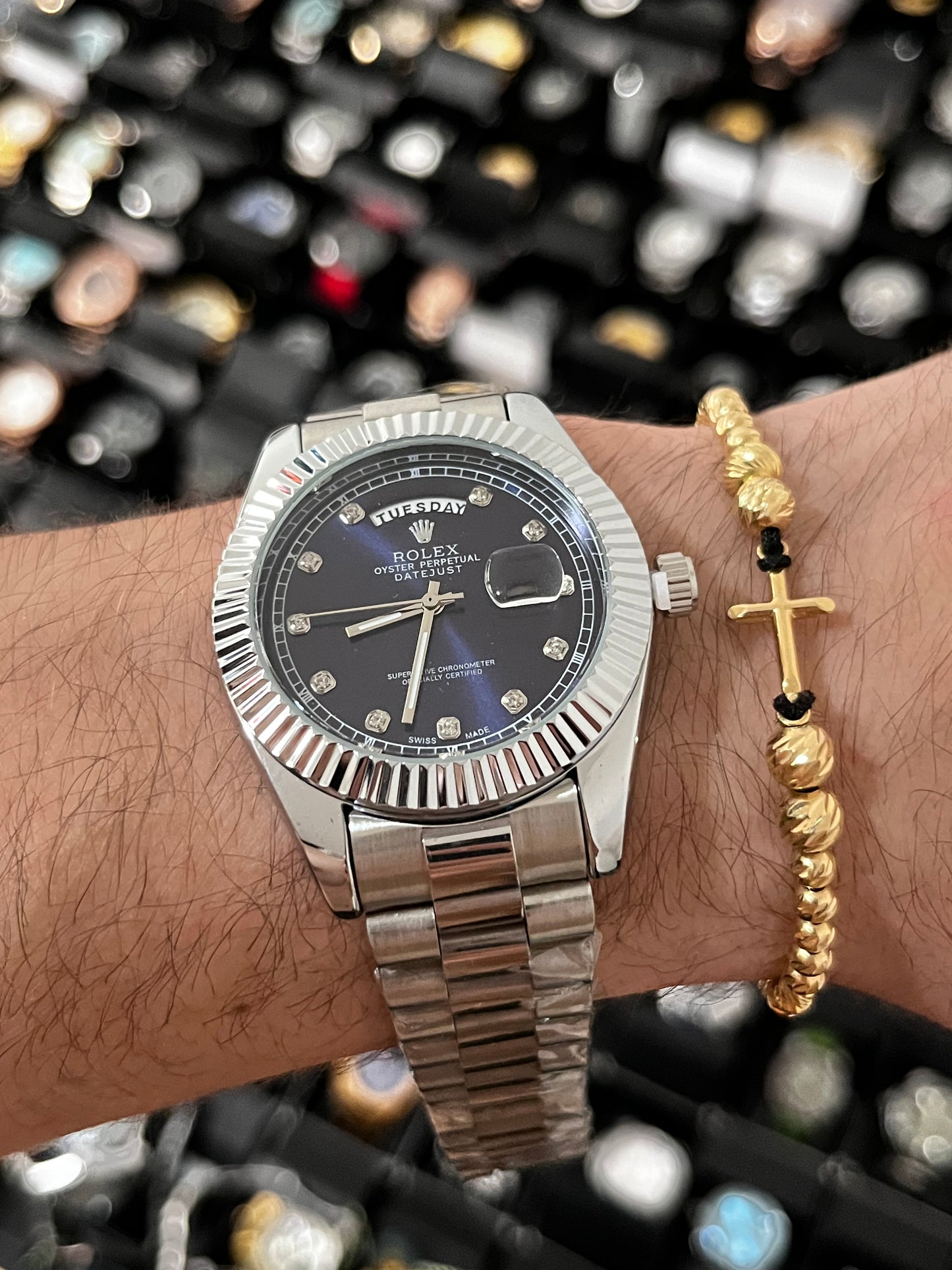 RX DTJST DD  / BISEL RELIEVE / PLATEADO FONDO AZUL OSCURO