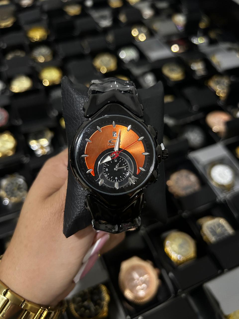 OAK ACERO/NEGRO TABLERO NARANJA/NEGRO BISEL NEGRO