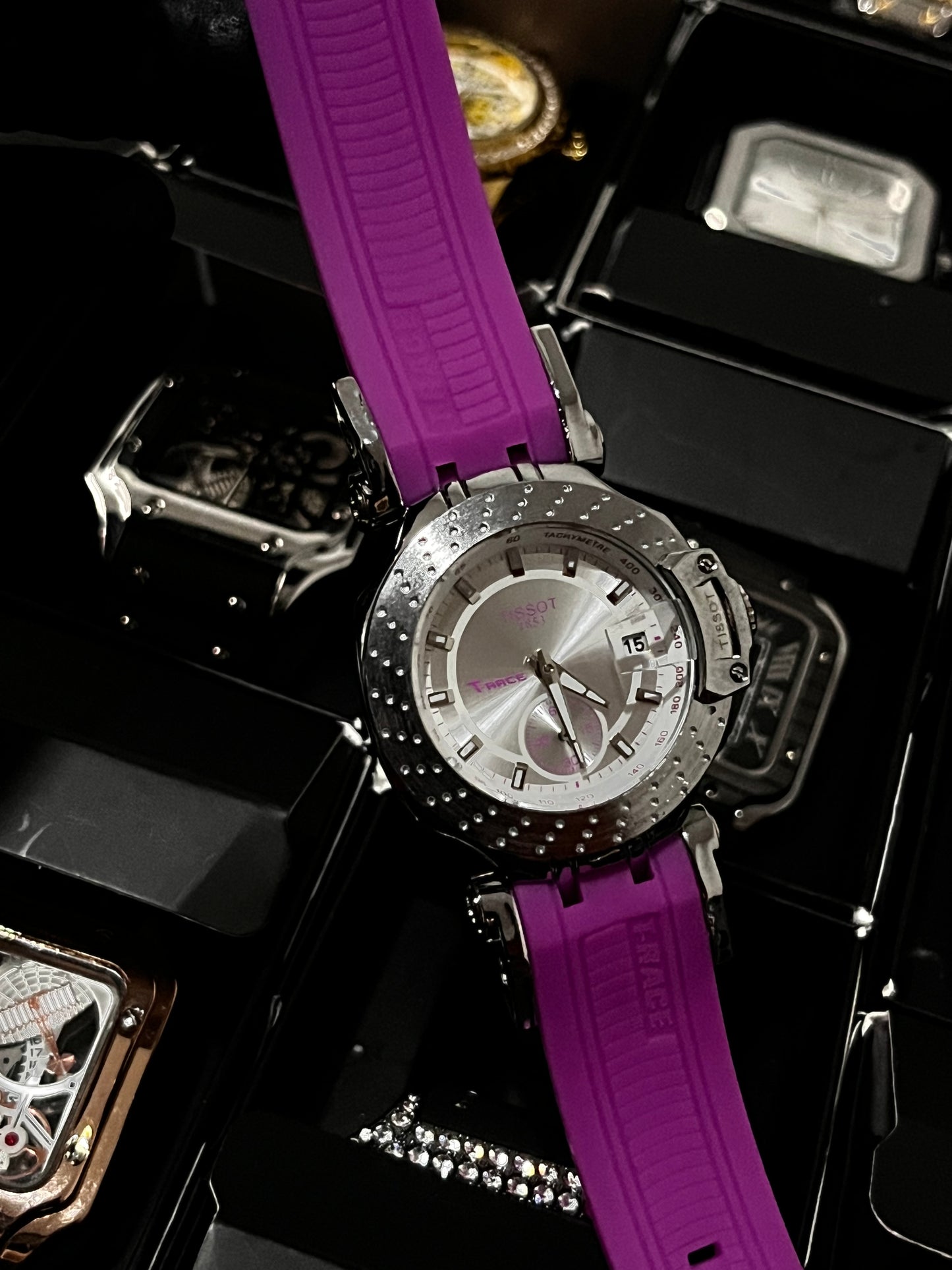 TSST DAMA GOMA ROSADO TABLERO PLATEADO BISEL PLATEADO