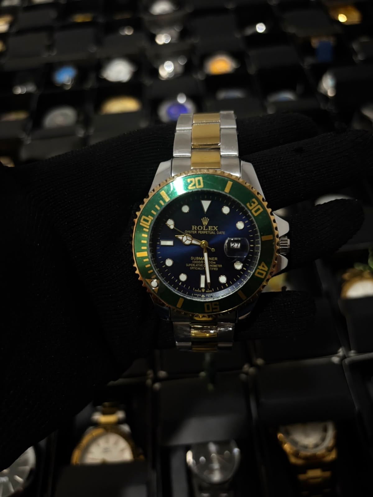 Rx subm / bicolor bisel verde fondo azul