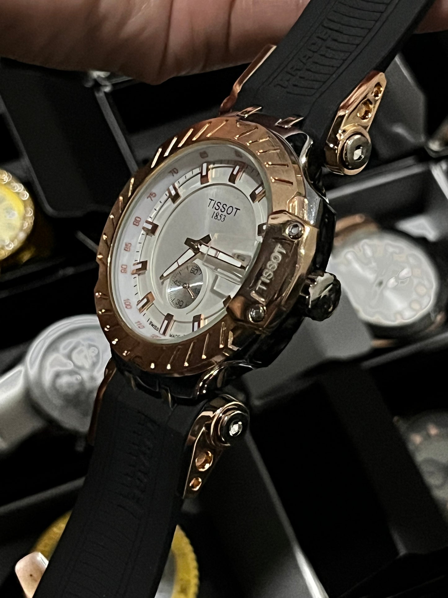 TSST GOMA NEGRO TABLERO PLATEADO BISEL PALO ROSA