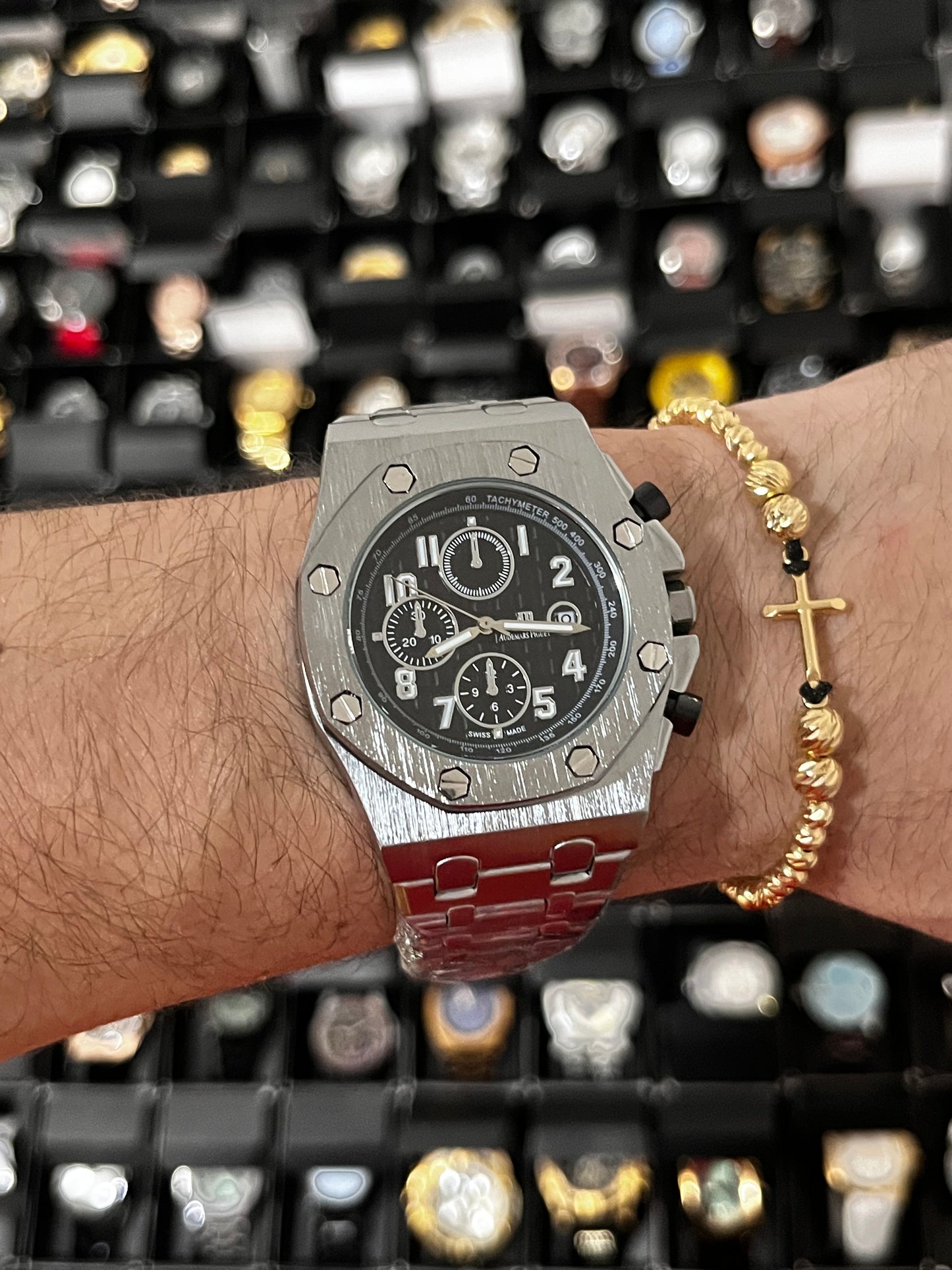 ADMR METÁLICO / 3 CRONO II / PLATEADO FONDO NEGRO