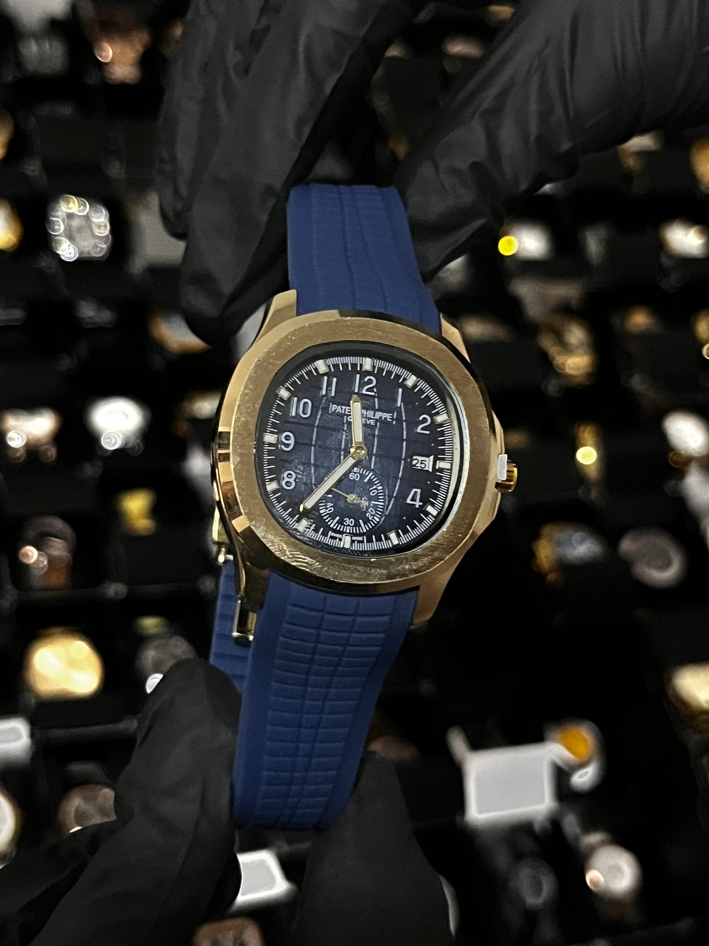 PTK PULSO GOMA / CABALLERO / AZUL OSCURO / BISEL DORADO