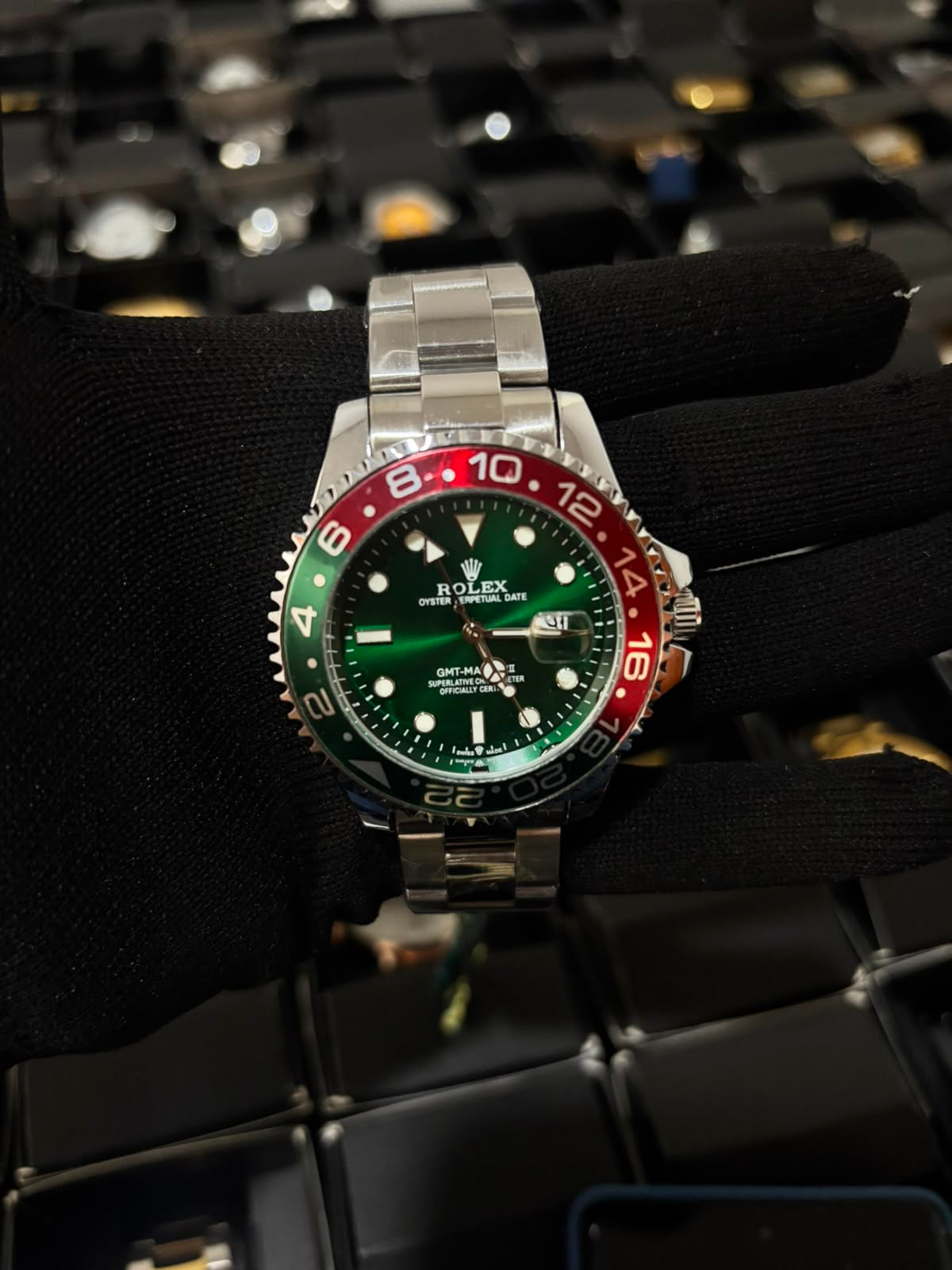 Rx gm2 plateado bisel rojo verde fondo verde
