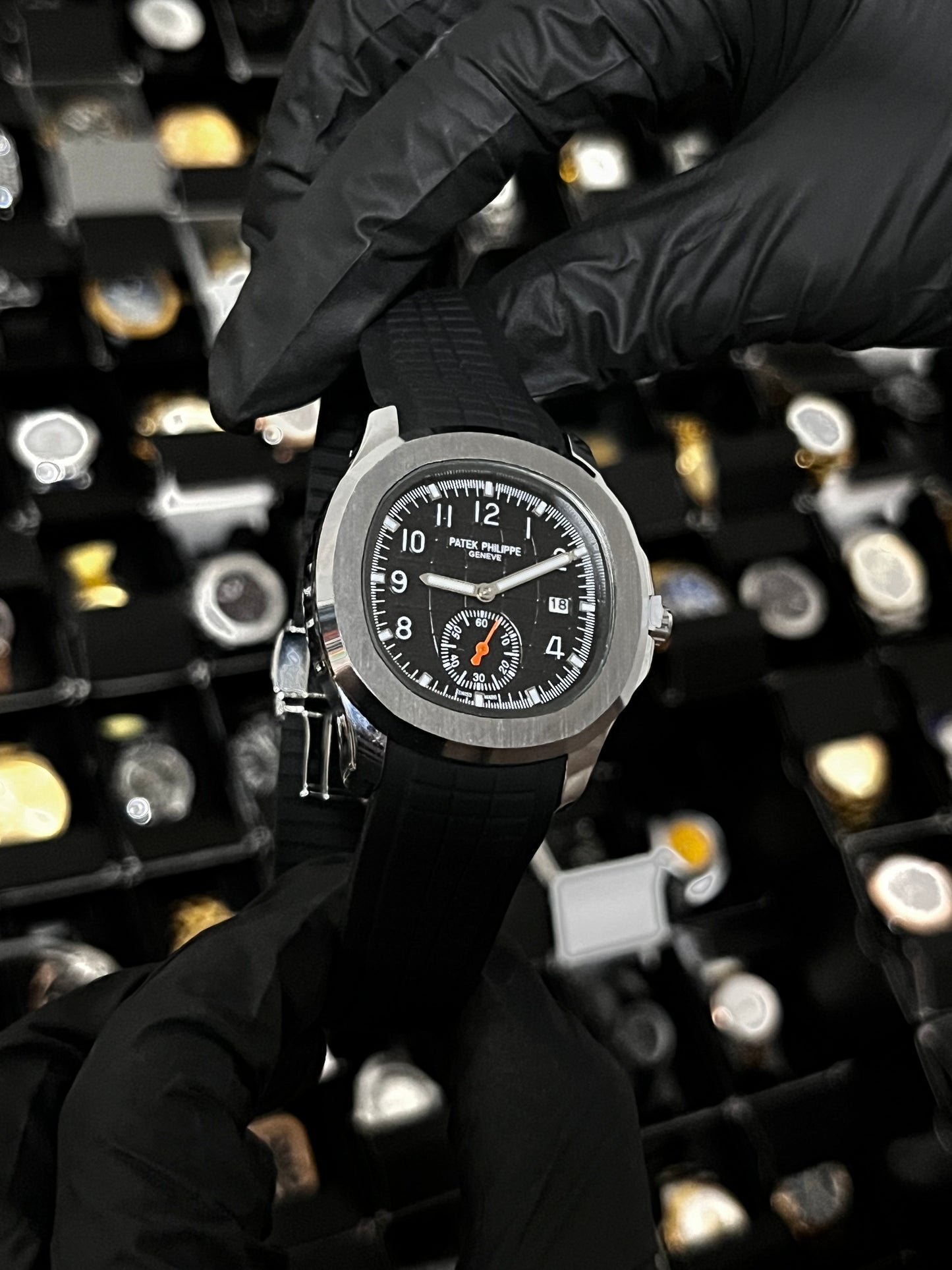 PTK PULSO GOMA / CABALLERO / NEGRO / BISEL PLATEADO