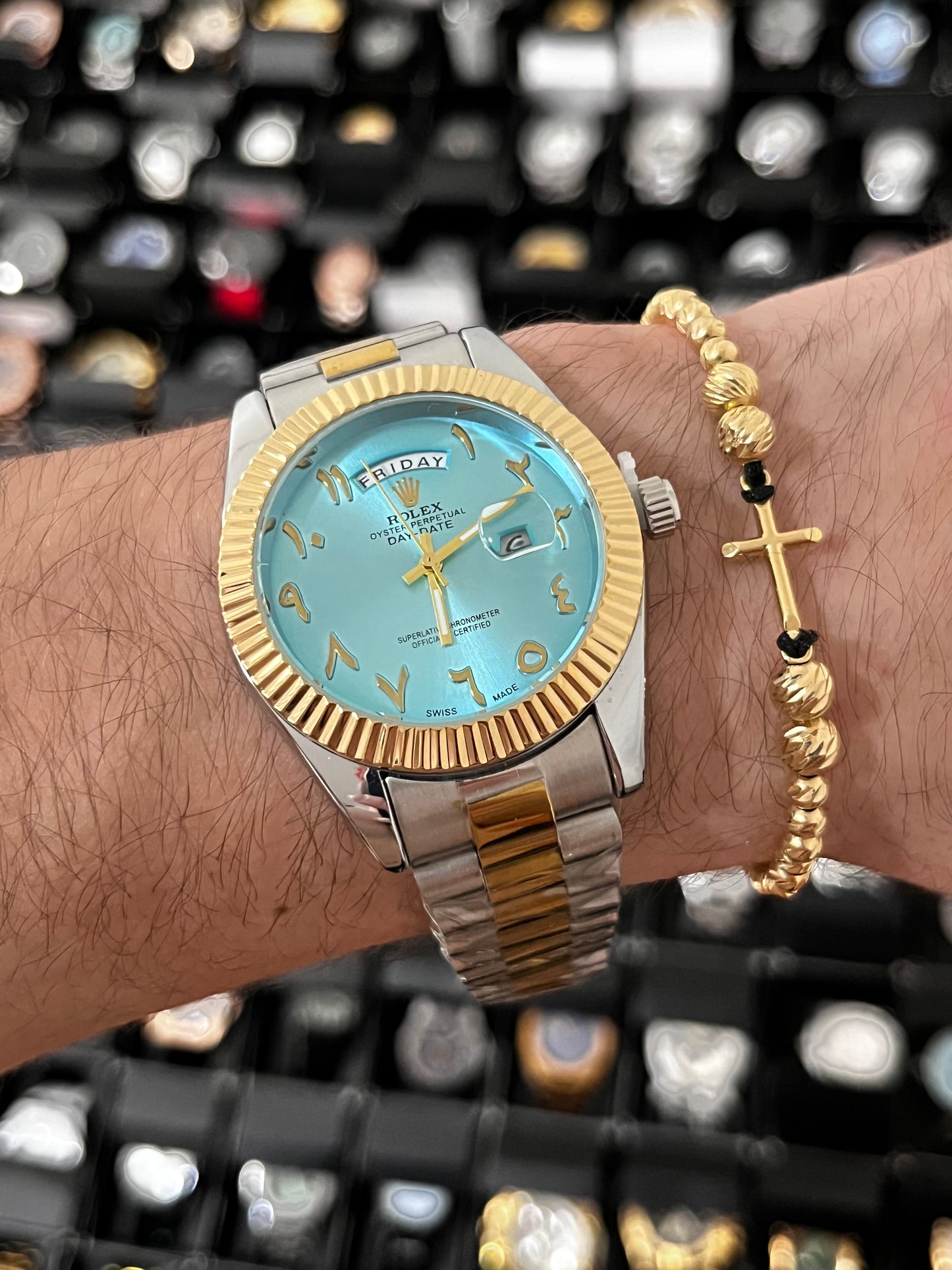 RX DTJST DD ARAB / BISEL RELIEVE / BICOLOR FONDO AZUL CLARO