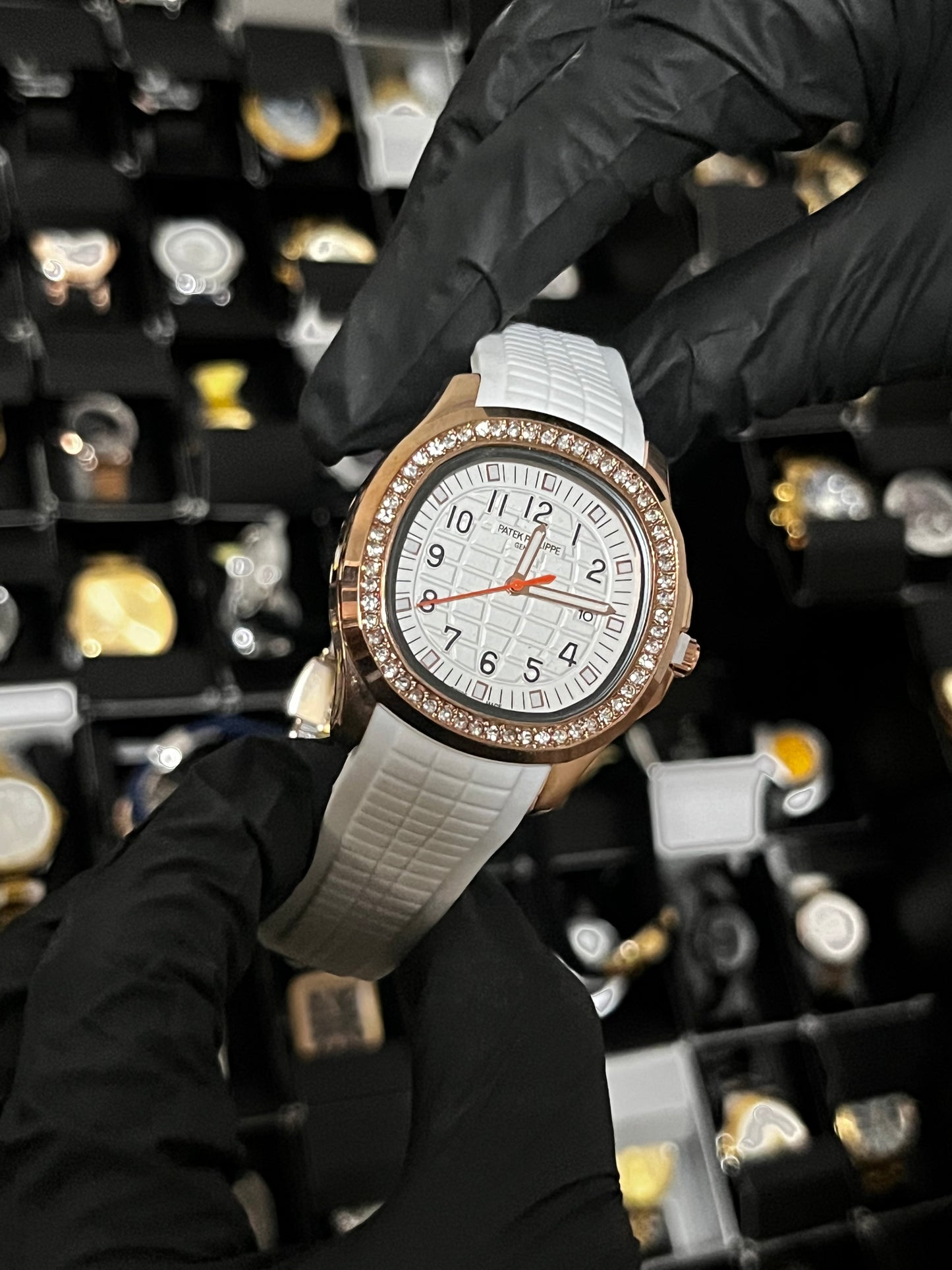 PTK PULSO GOMA CUBANO / BLANCO / TABLERO BLANCO / BISEL ORO ROSA