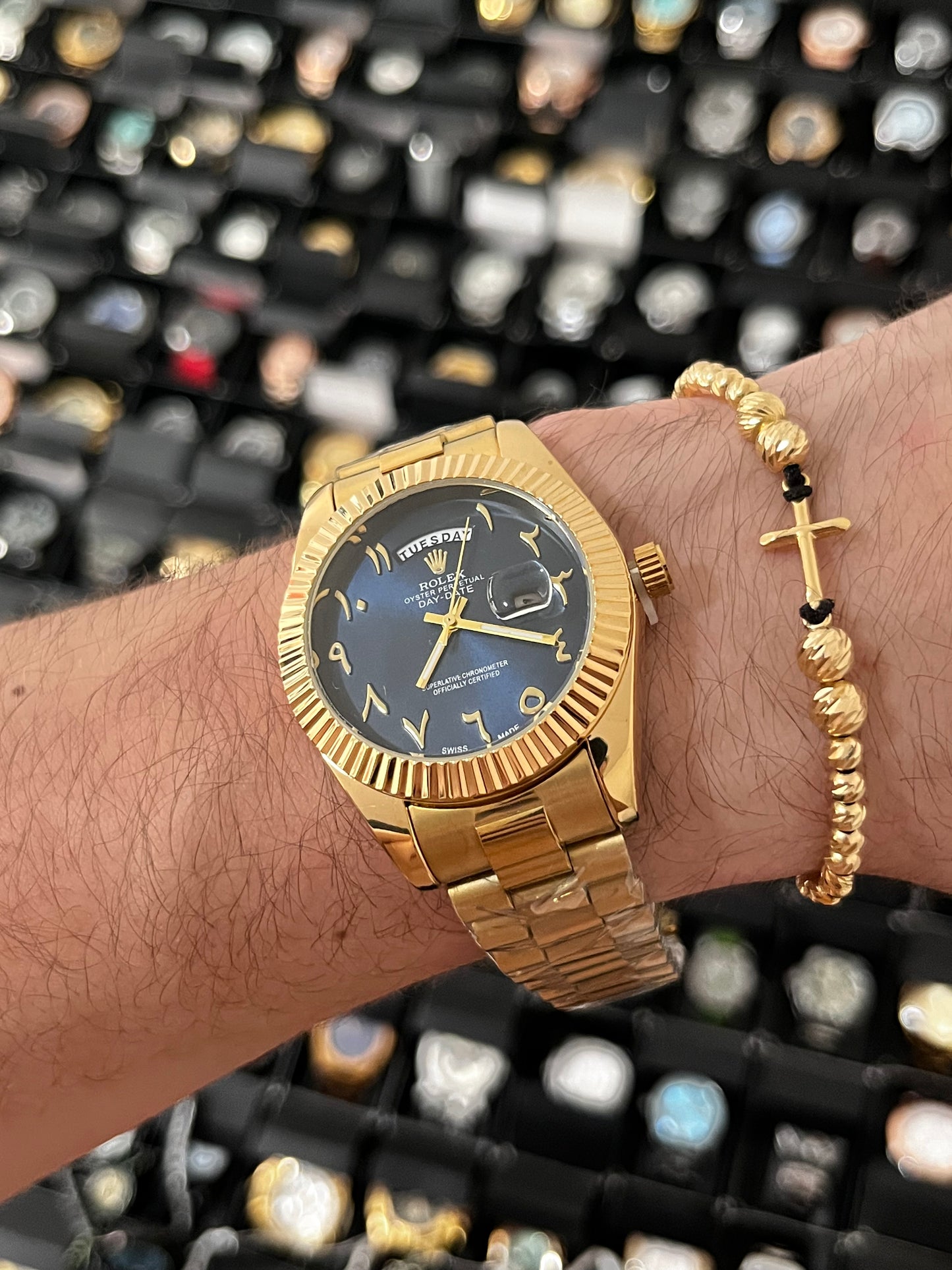 RX DTJST DD ARAB / BISEL RELIEVE / DORADO FONDO AZUL OSCURO