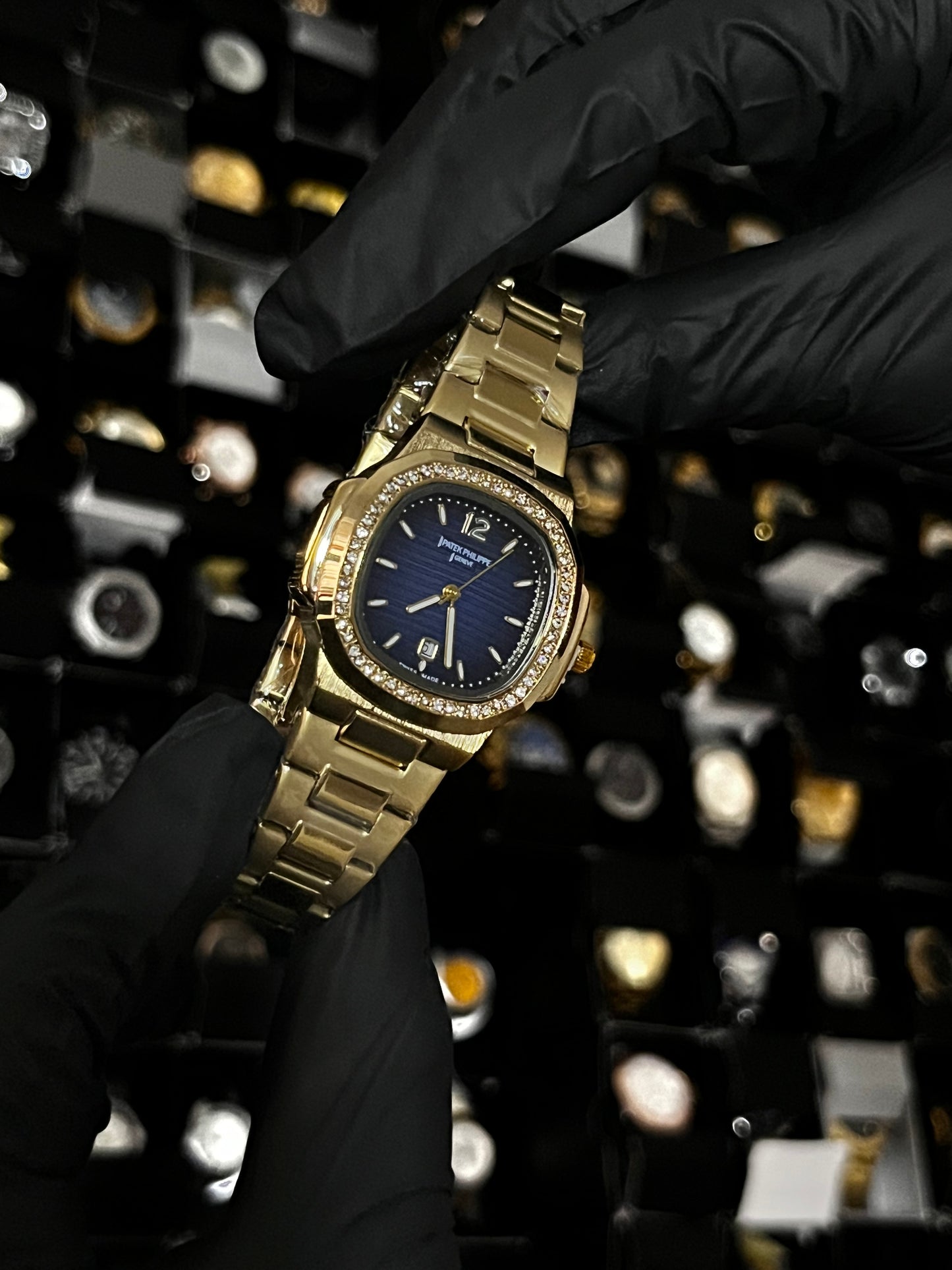 PTK METAL / DAMA / BISEL CUBANO / DORADO FONDO AZUL OSCURO