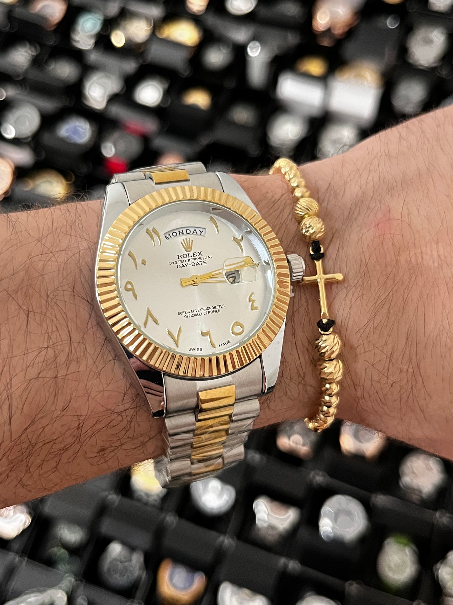 RX DTJST DD ARAB / BISEL RELIEVE / BICOLOR FONDO PLATEADO