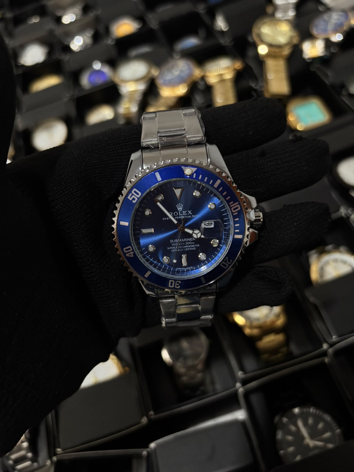 Rx subm / plateado fondo azul
