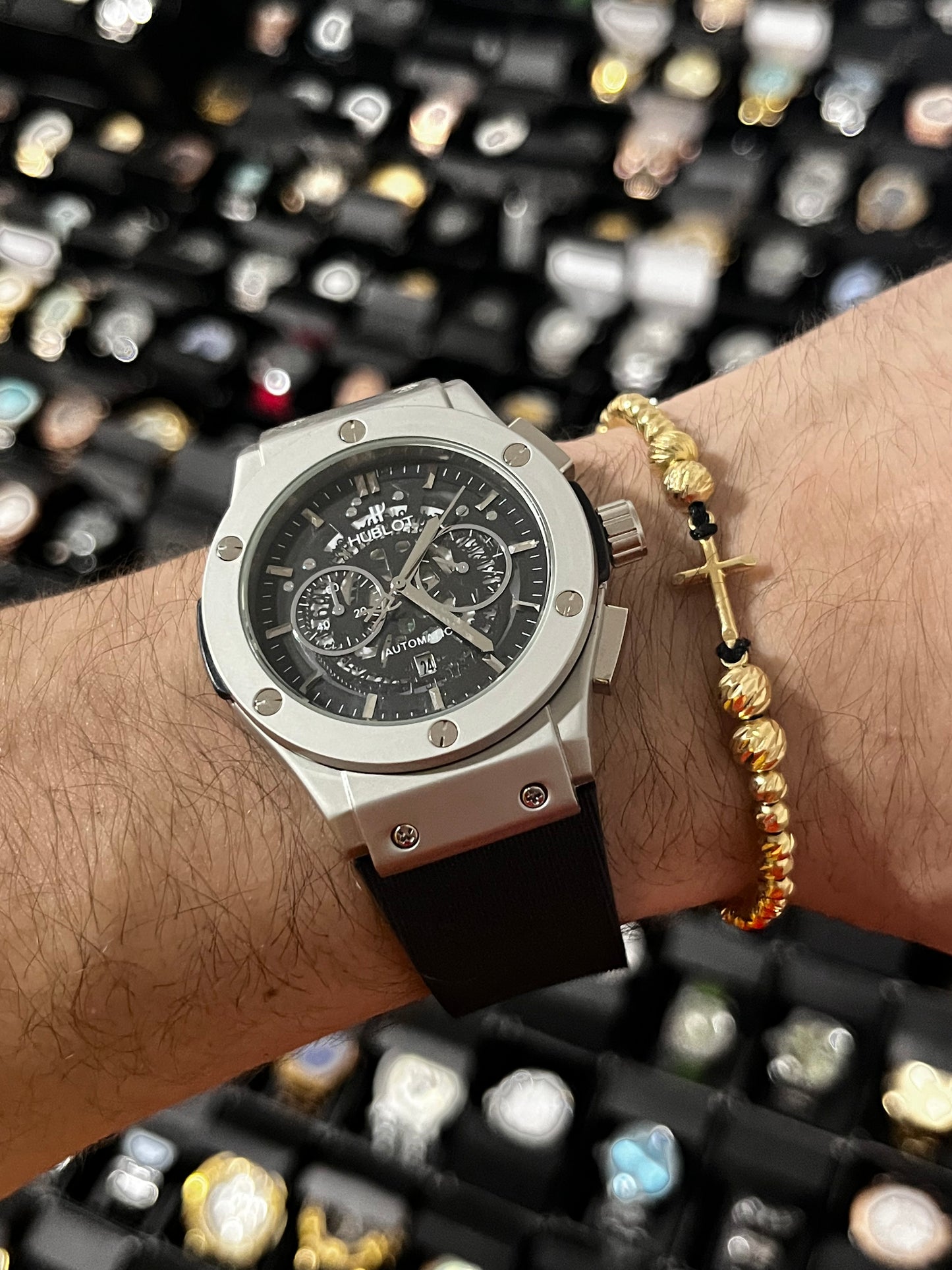 HBLT CRONO / PLATEADO PULSO NEGRO