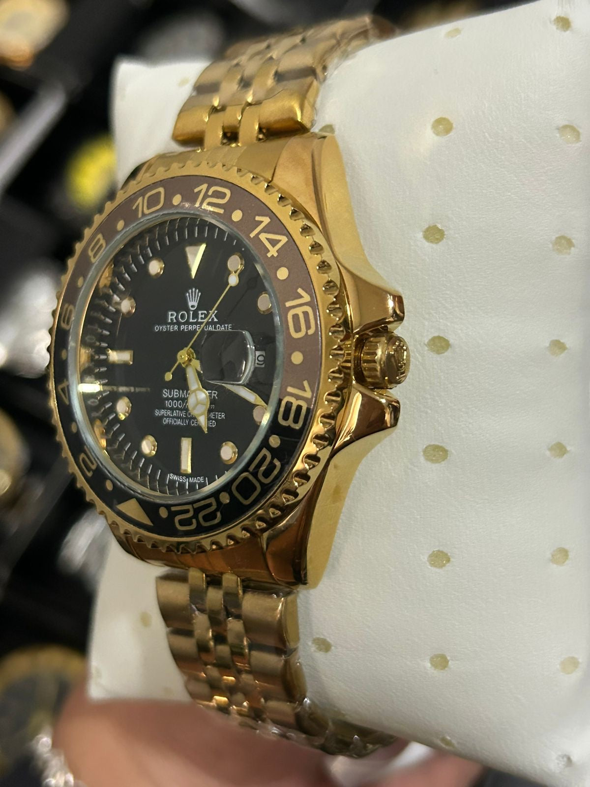 RX SBMRN ACERO DORADO BISEL NEGRO/CAFE TABLERO NEGRO