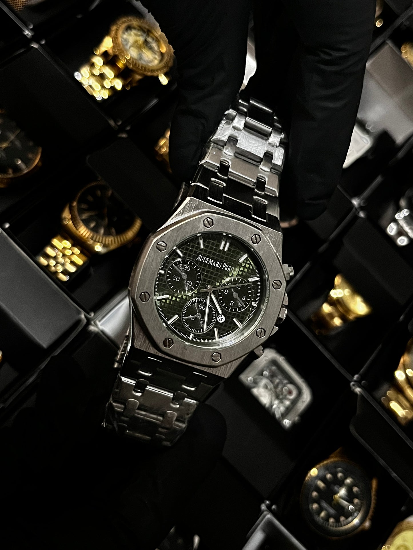 ADMR METÁLICO / 3 CRONO / PLATEADO FONDO VERDE