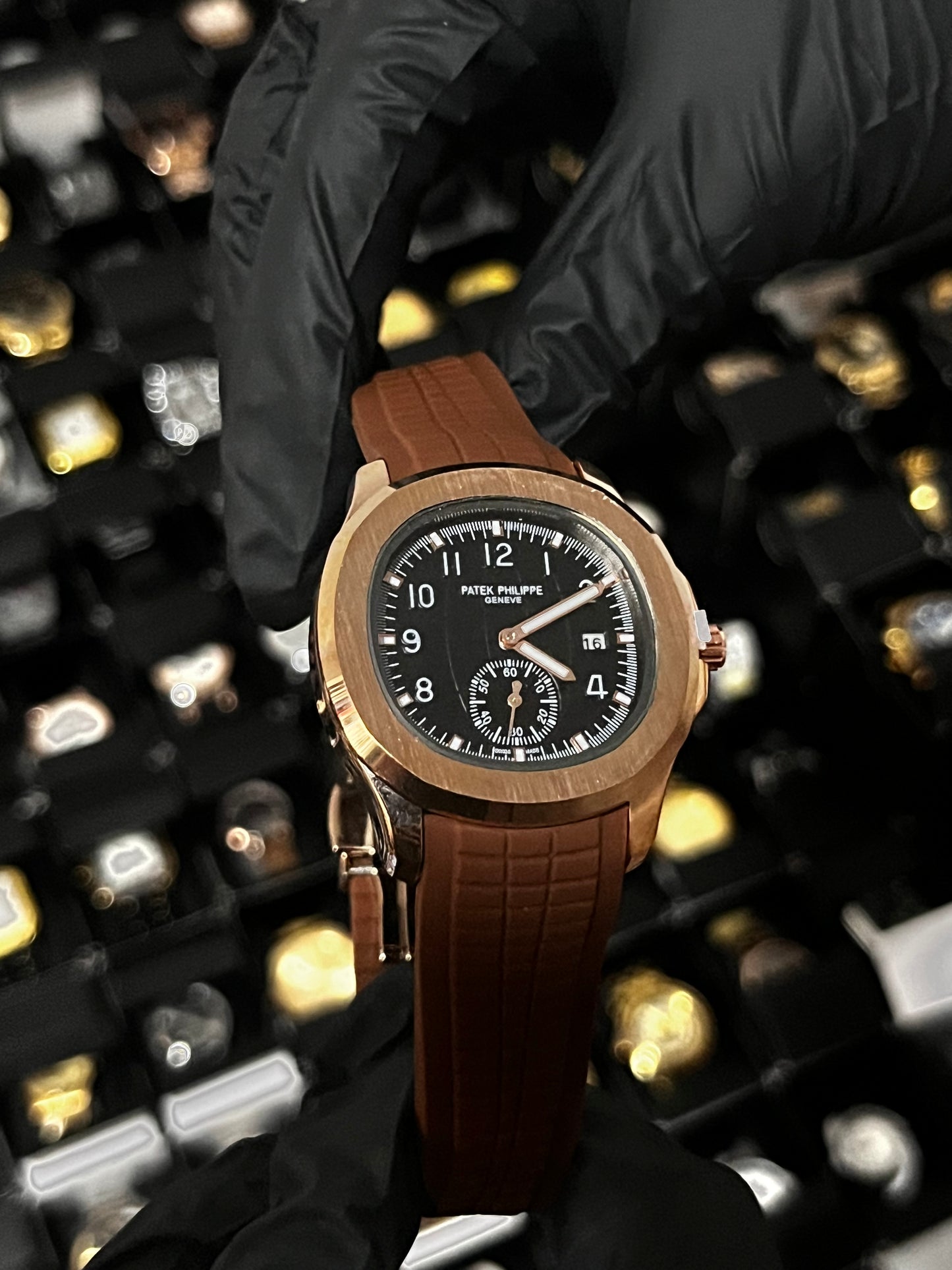 PTK PULSO GOMA / CABALLERO / CAFE / BISEL ORO ROSA