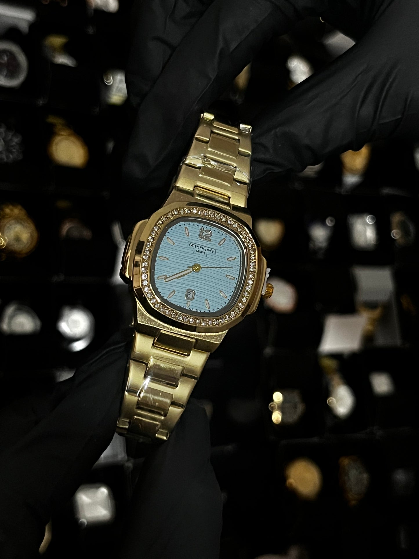 PTK METAL / DAMA / BISEL CUBANO / DORADO FONDO AZUL CLARO