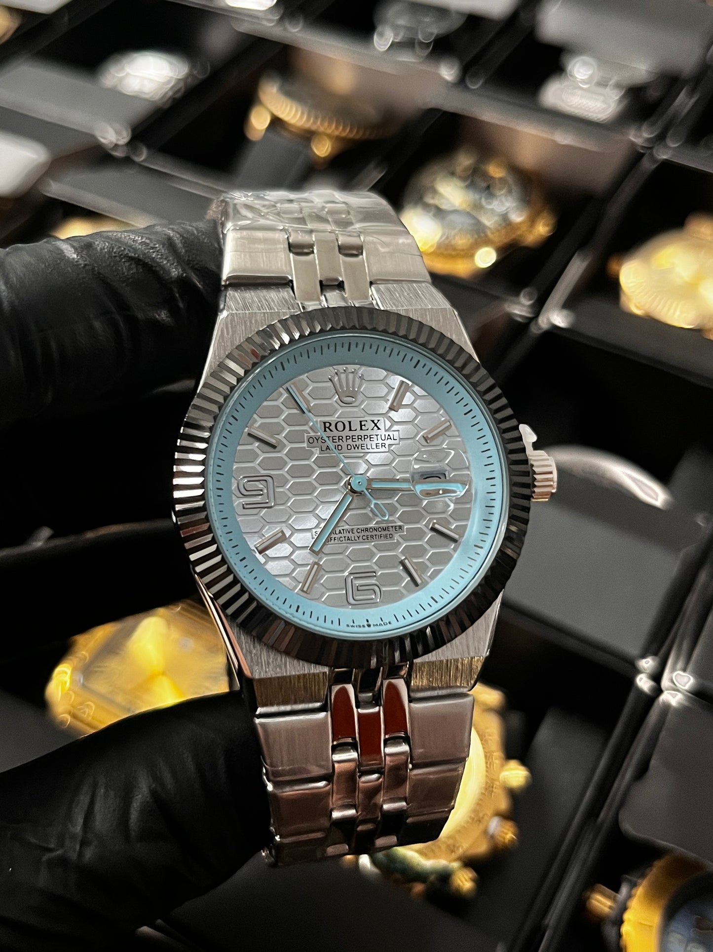 RX LANDWR 963 / PLATEADO FONDO AZUL CLARO / BISEL NEGRO