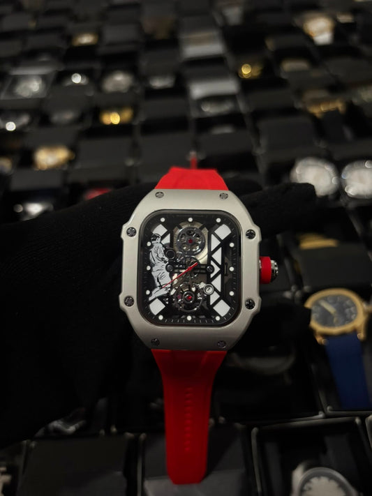 R MILL / CR / PLATEADO PULSO ROJO