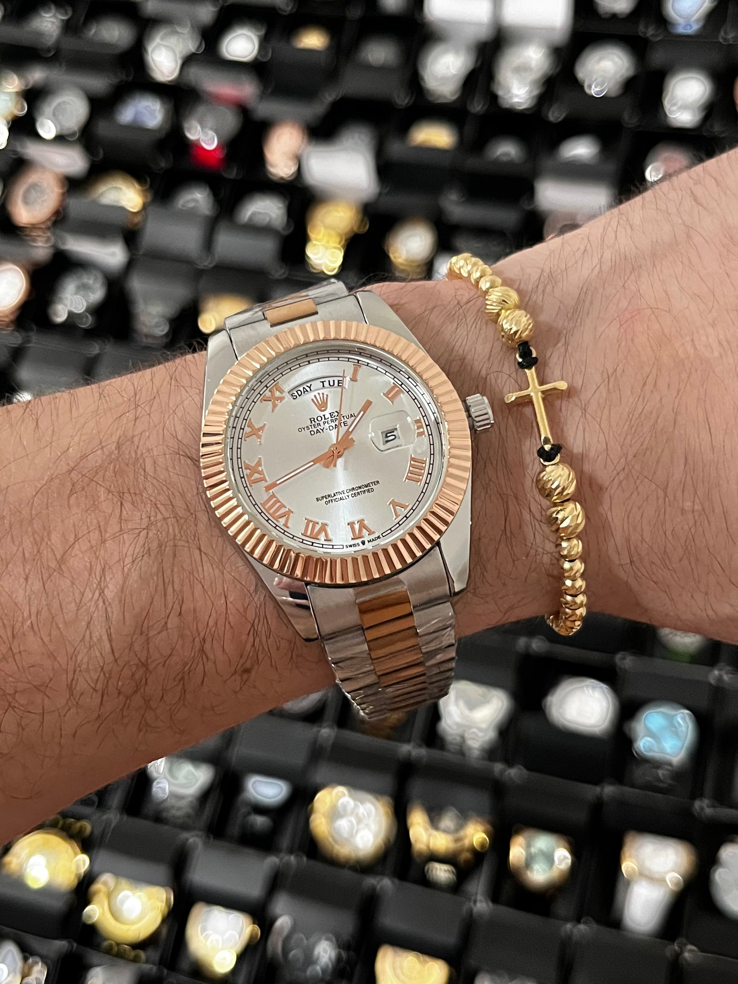 RX DTJST DD ROMAN / BISEL RELIEVE / BICOLOR ORO ROSA FONDO PLATEADO