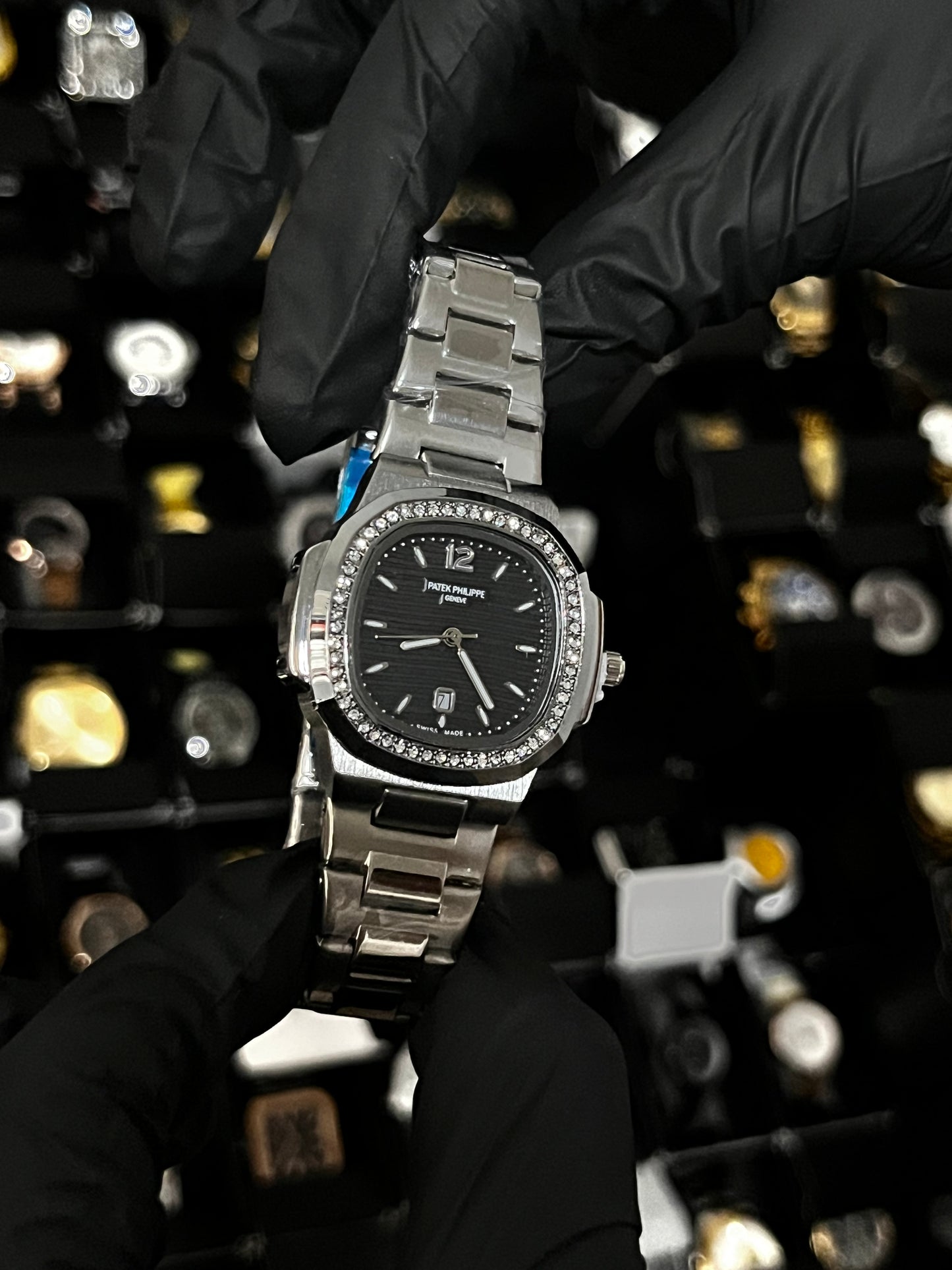 PTK METAL / DAMA / BISEL CUBANO / PLATEADO FONDO NEGRO