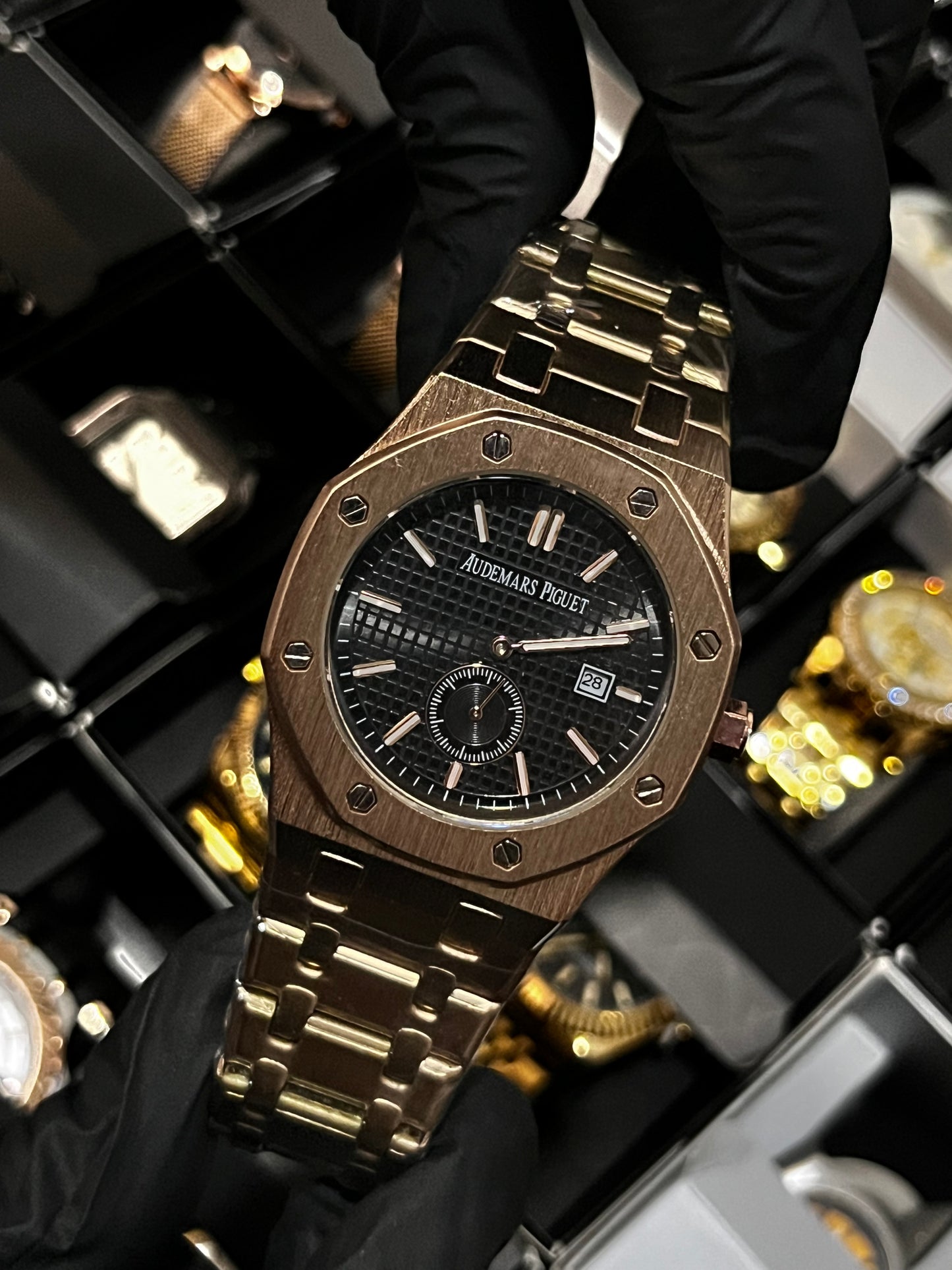 ADMR METÁLICO / CRONO SEGUNDERO / ORO ROSA FONDO NEGRO