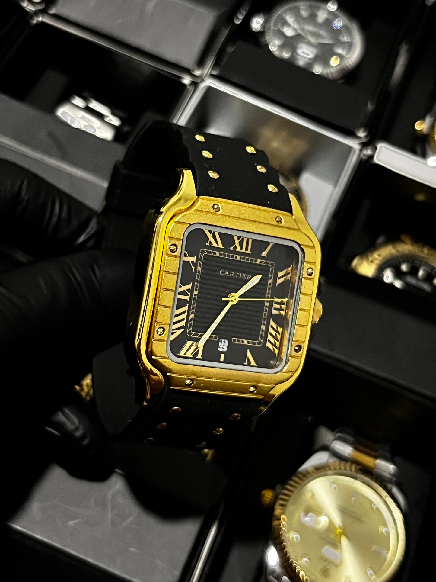 CRTR GOMA NEGRO BISEL DORADO TABLERO NEGRO