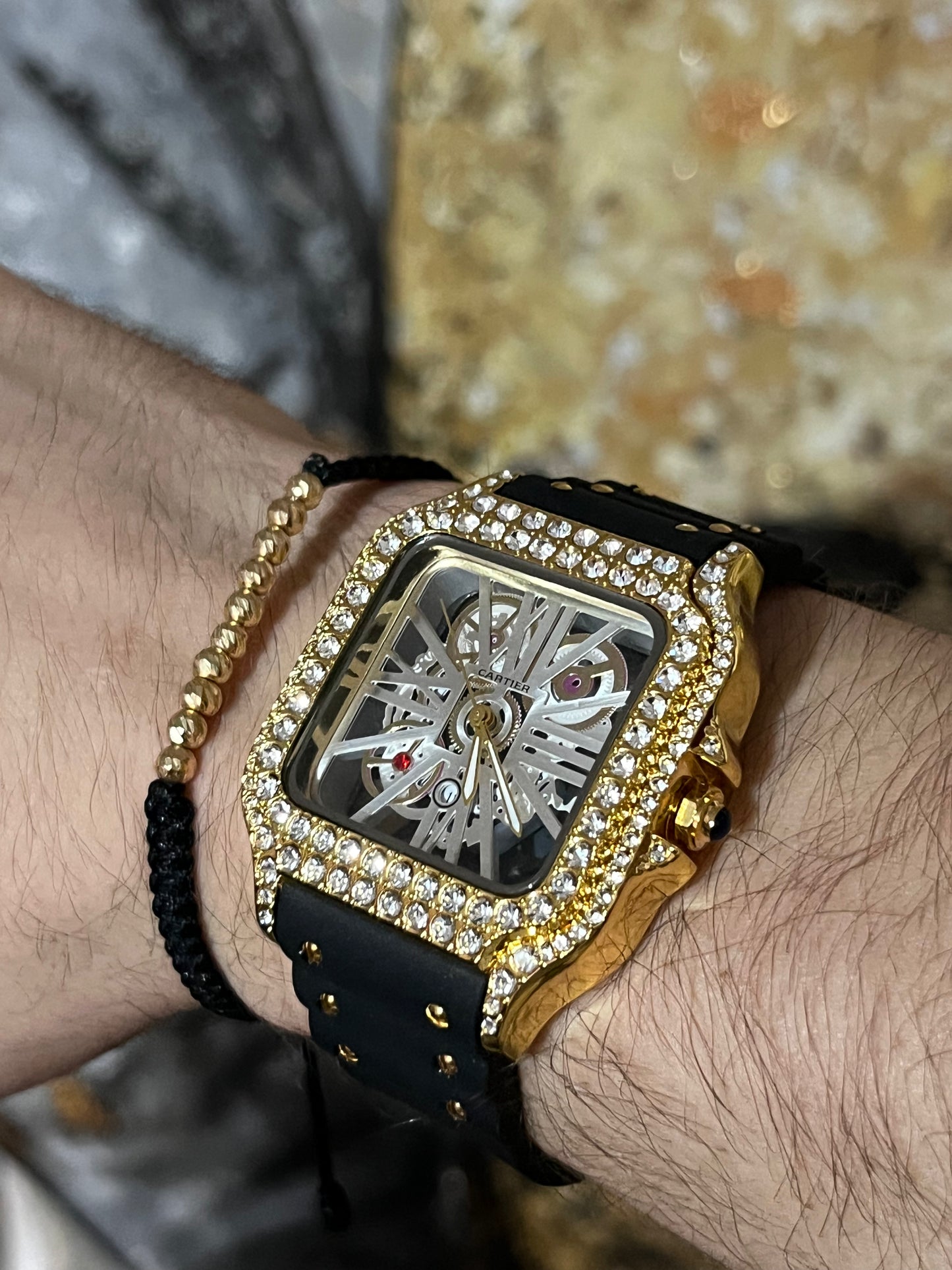 CRTR CUBANO GOMA NEGRO BISEL DORADO TABLERO PLATEADO