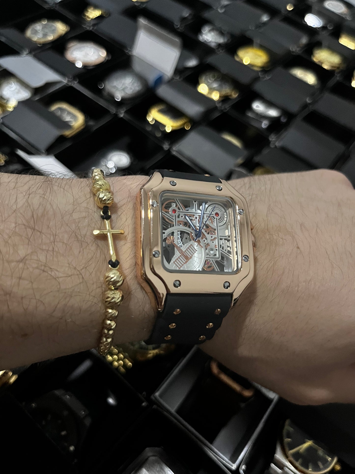 CRTR GOMA/NEGRO TABLERO/SKELETON/NEGRO BISEL/PALO ROSA