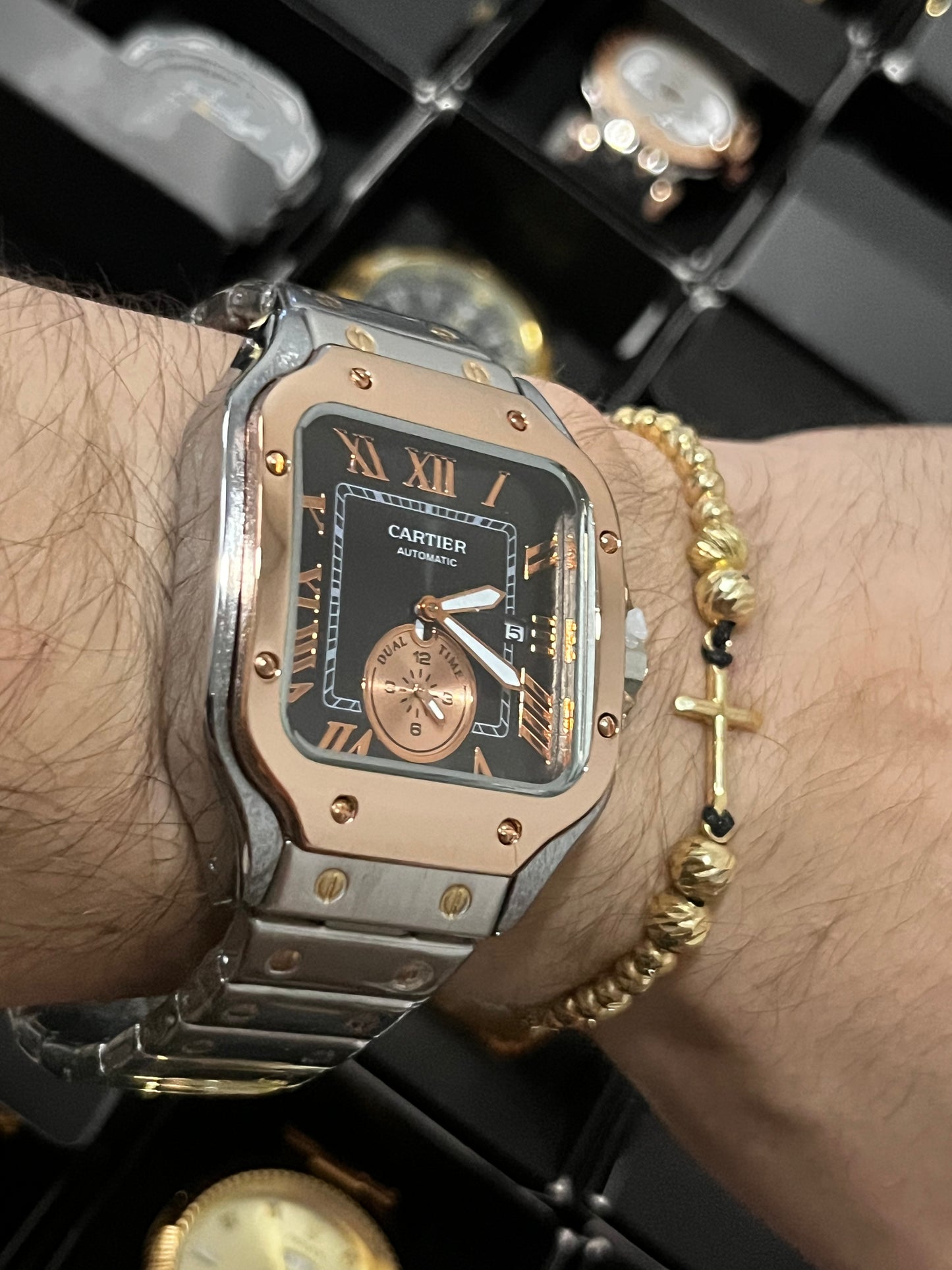 CRTR ACERO/BICOLOR TABLERO/NEGRO/CRONO BISEL/PALO ROSA