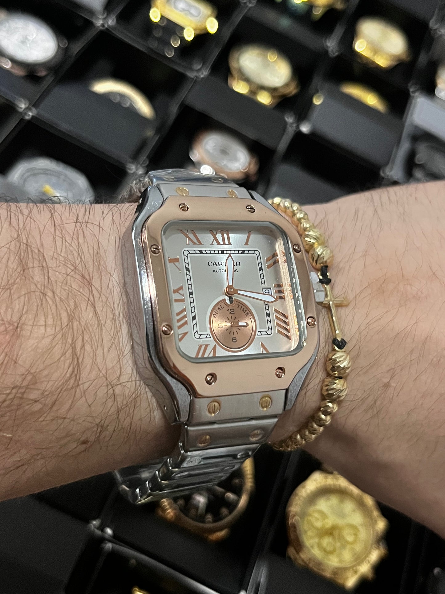 CRTR ACERO/BICOLOR TABLERO/PLATEADO/CRONO BISEL/PALO ROSA