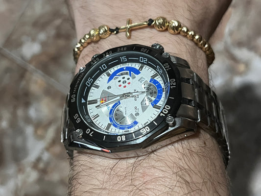 CSO EDIFICE ACERO/PLATEADO TABLERO/BLANCO/CRONOS/AZUL BISEL/NEGRO