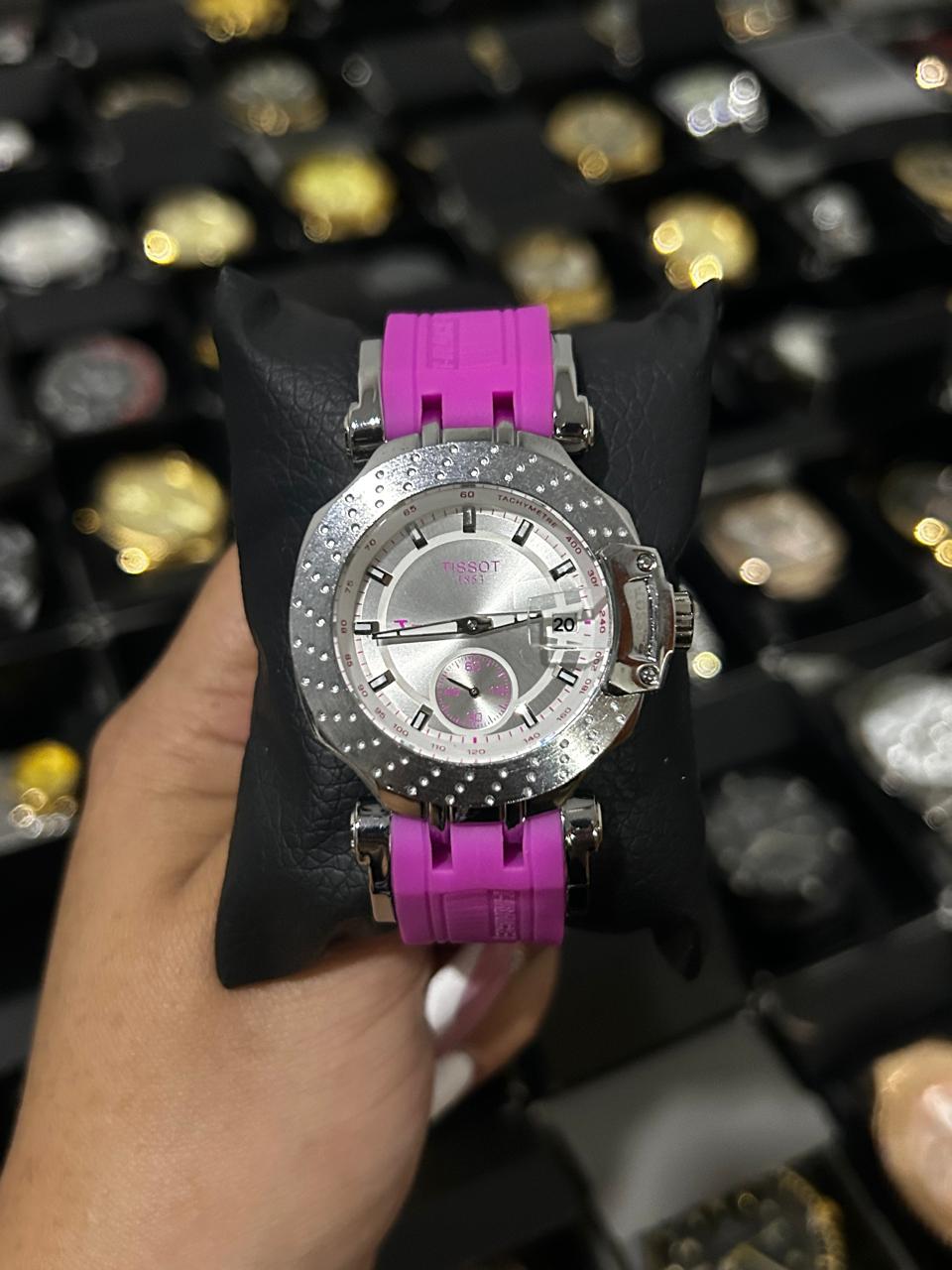 TSST DAMA GOMA ROSADO TABLERO PLATEADO BISEL PLATEADO