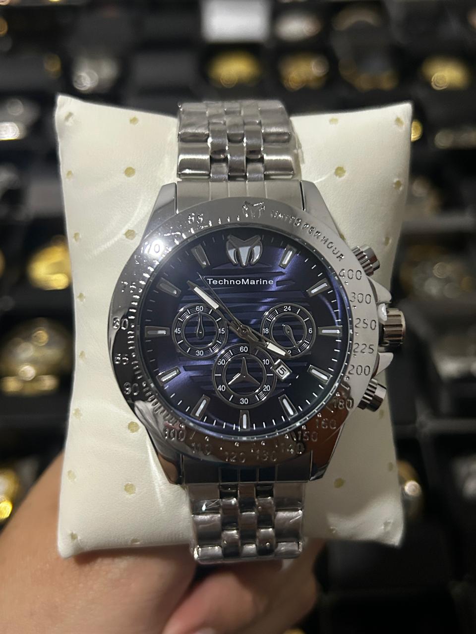 TECH M ACERO PLATEADO TABLERO AZUL/3 CRONOS BISEL PLATEADO